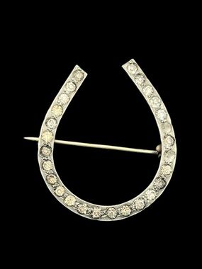 Victorian horseshoe silver tone c clasp vintage rhinestone brooch pin